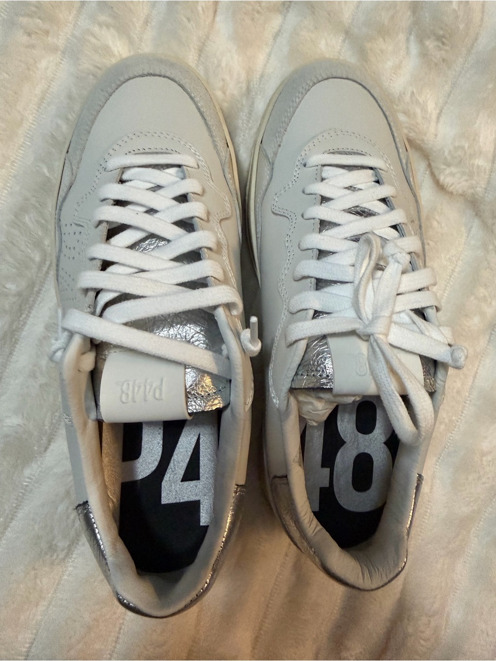 P448 White Sneakers with Silver Accents